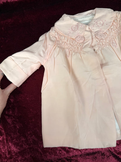 Vintage Silk Baby Capelet – Blush Pink Embroidered Lined Infant Coat
