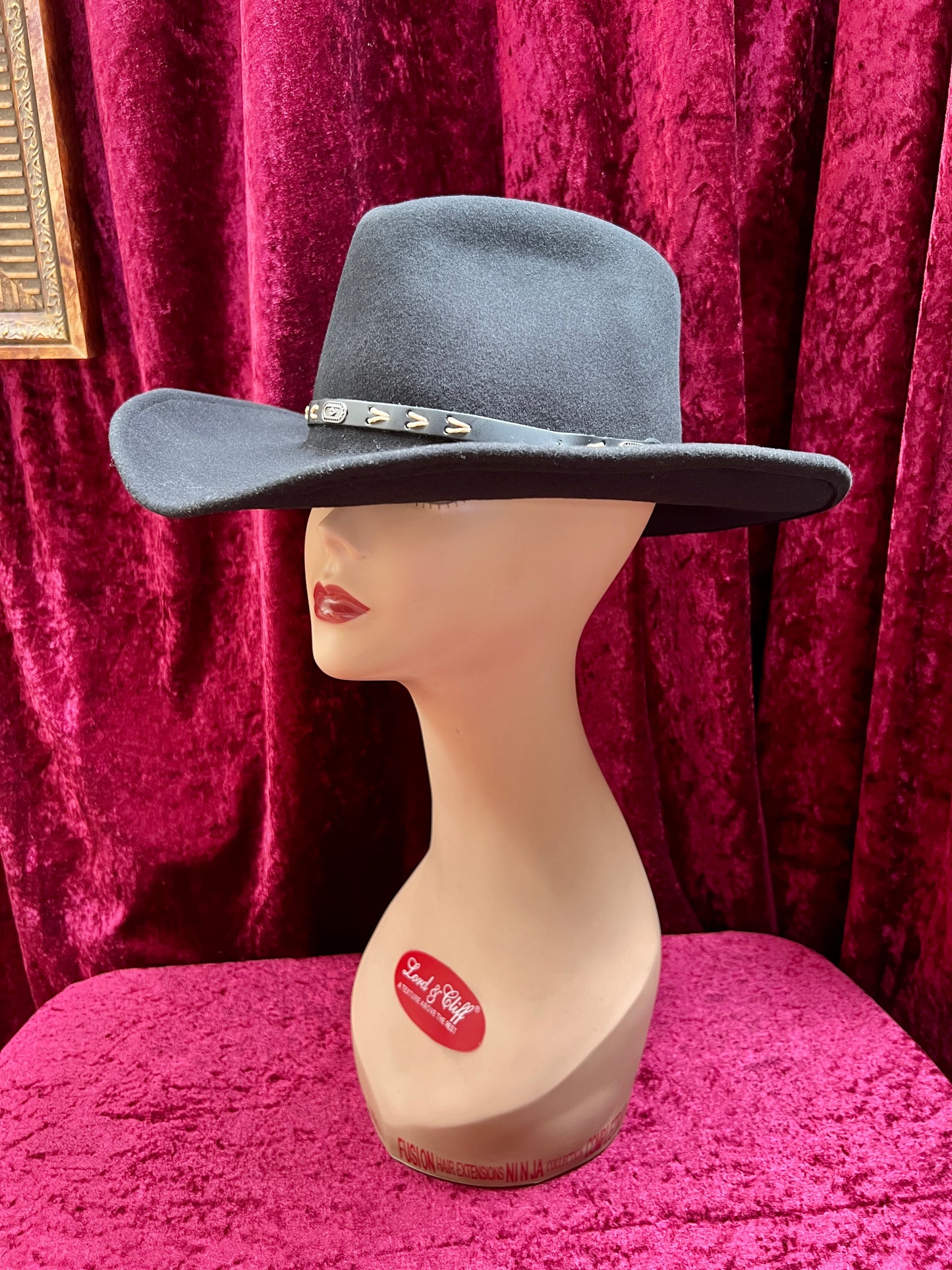 Vintage Wool Felt Cowboy Hat – Black Wide Brim Western Cowboy Style - Renegade Headwear - Medium