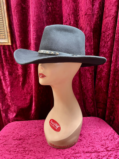 Vintage Wool Felt Cowboy Hat – Black Wide Brim Western Cowboy Style - Renegade Headwear - Medium