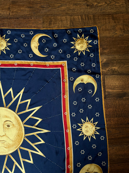 Vintage Winterthur 100% Silk Scarf - Celestial Sun Moon Whimsigoth Print