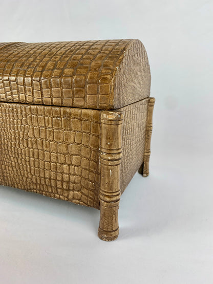 Faux Brown Alligator Skin Treasure Box w/ Bamboo Stalk Legs