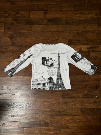 Vintage Take Two Cotton Graphic Top — Paris Eiffel Tower Sequin Print - Size Large