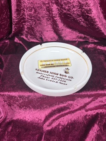 Vintage Ceramic Advertising Ashtray - Farmer John Egg Company Bakersfield California