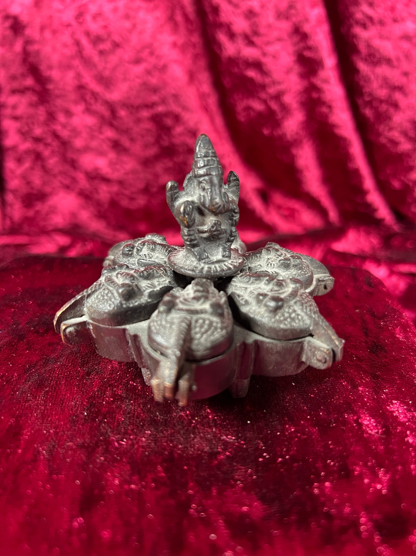Vintage Oddities - Locking Brass Sindoor Box - Six Compartments - Ganesha