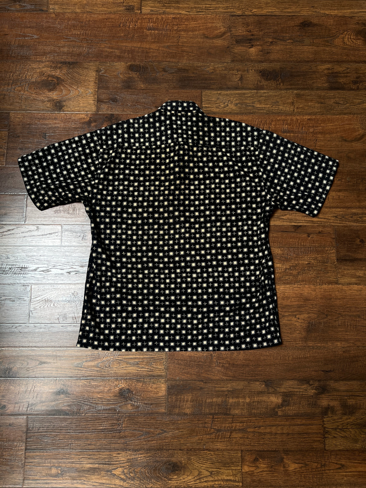 Vintage Pierre Cardin Cotton Shirt – Black and Beige Geometric Print – Size Large