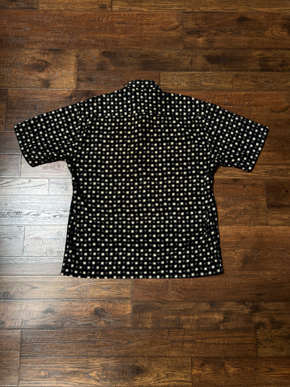 Vintage Pierre Cardin Cotton Shirt – Black and Beige Geometric Print – Size Large