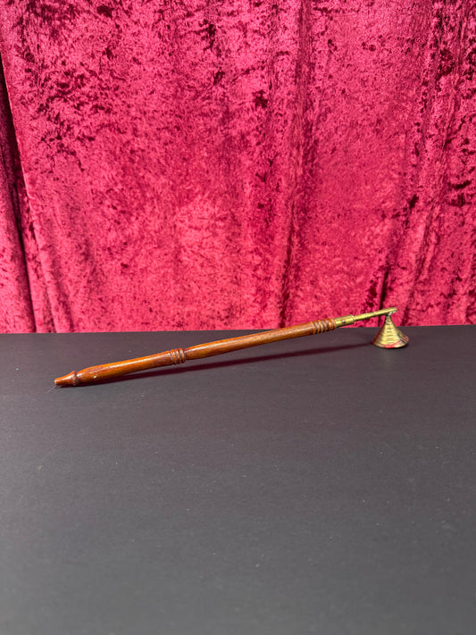 Vintage Brass Decor - Candle Snuff - Carved Wood Handle - 13.5"