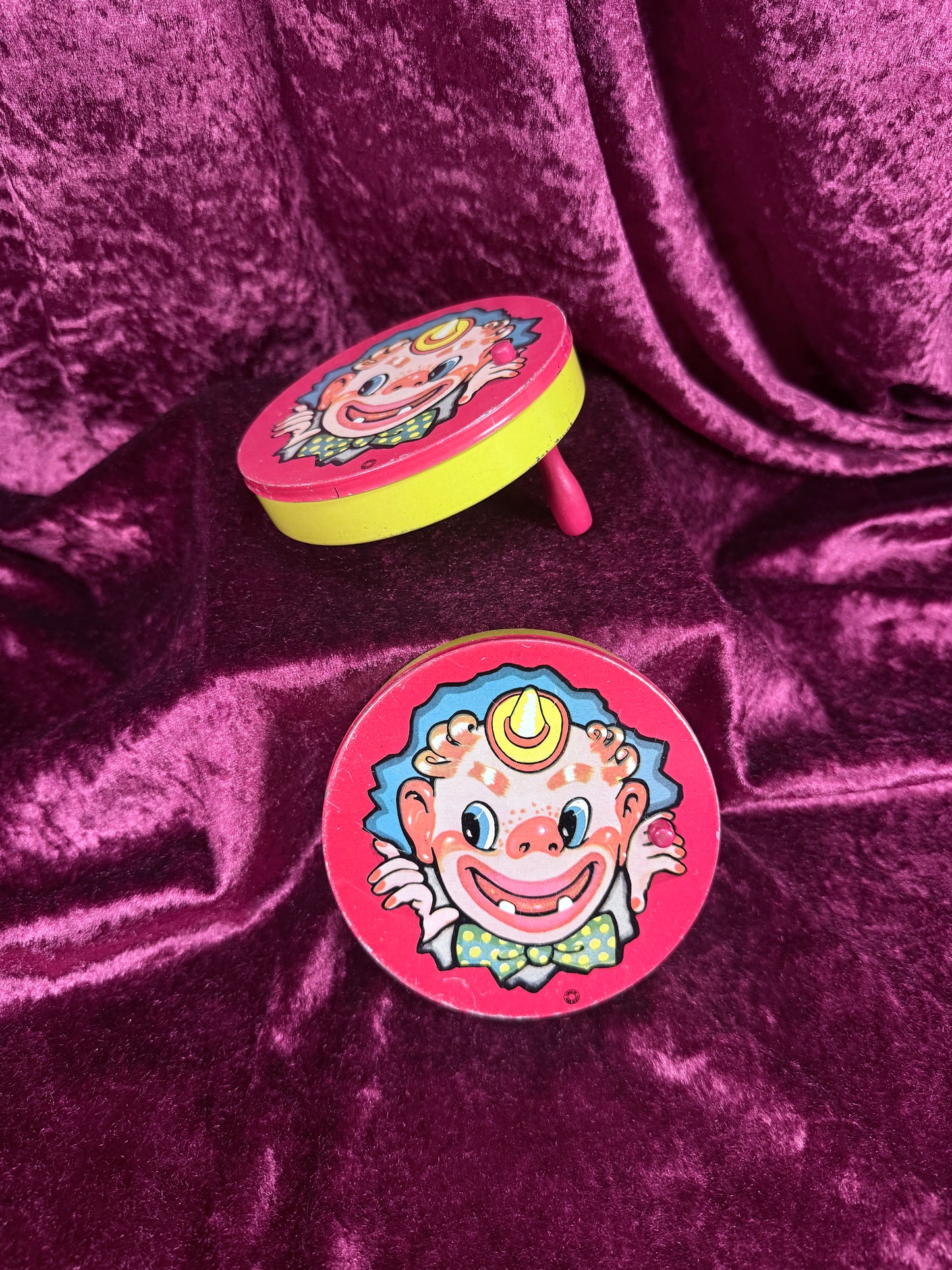 Vintage Tin Ratchet Noisemaker Set – T. Cohn Clown Party Crank Pair