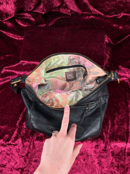 Vintage Leather Hobo Shoulder Bag - Black Pebbled Everyday Slouch Purse - The Sak