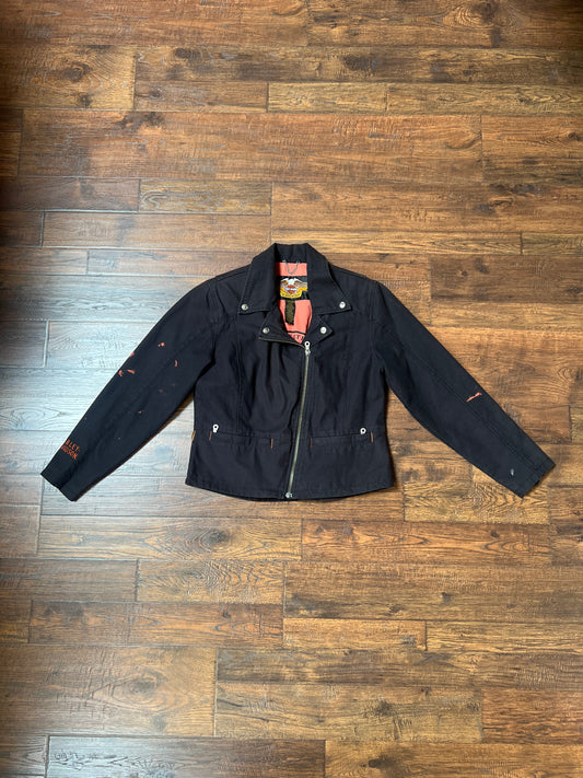 Vintage Clothing - Motorcycle Jacket - Zipper Front - Black Denim - Medium - Harley Davidson