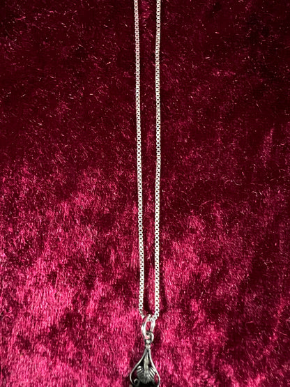Vintage Sterling Silver Pendant Necklace - Black Onyx Openwork Drop Design