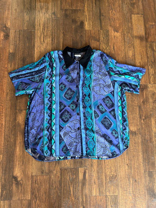 Vintage Clothing - Button Up Shirt - Abstract Tiki Print - Cache Collection - 2XL