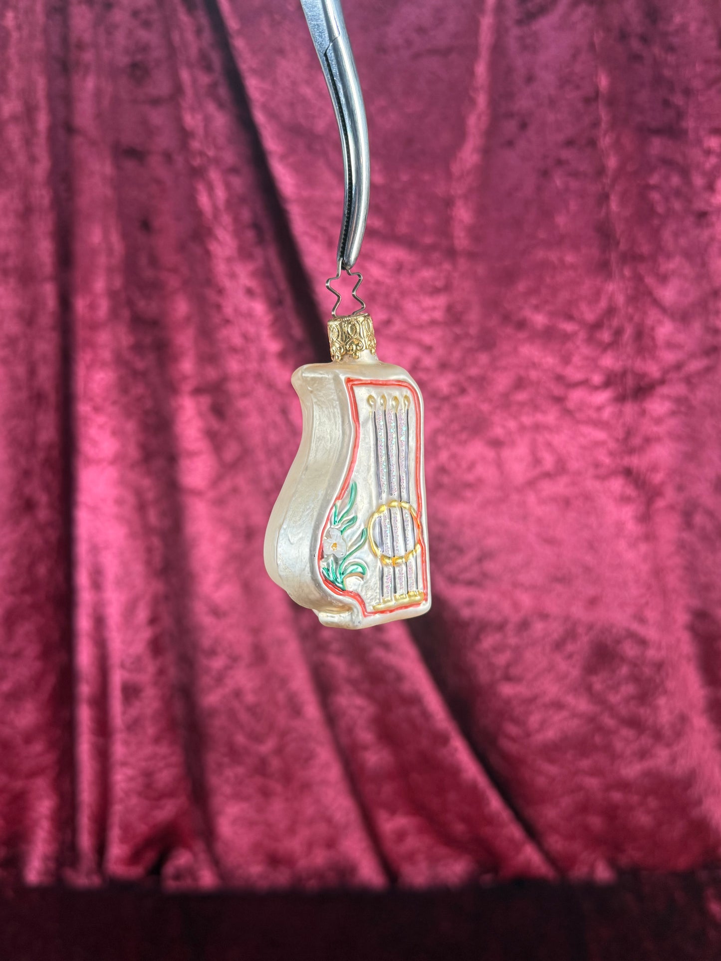Vintage Christmas - Handblown Glass Ornament - Lyre Music Instrument - Inge Glas - Germany
