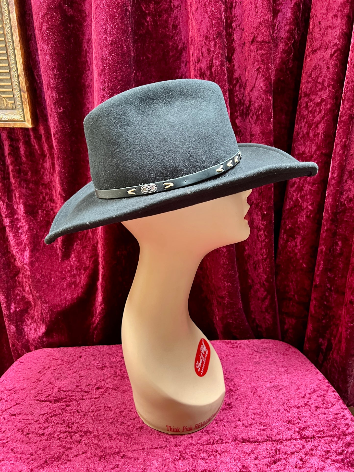 Vintage Wool Felt Cowboy Hat – Black Wide Brim Western Cowboy Style - Renegade Headwear - Medium