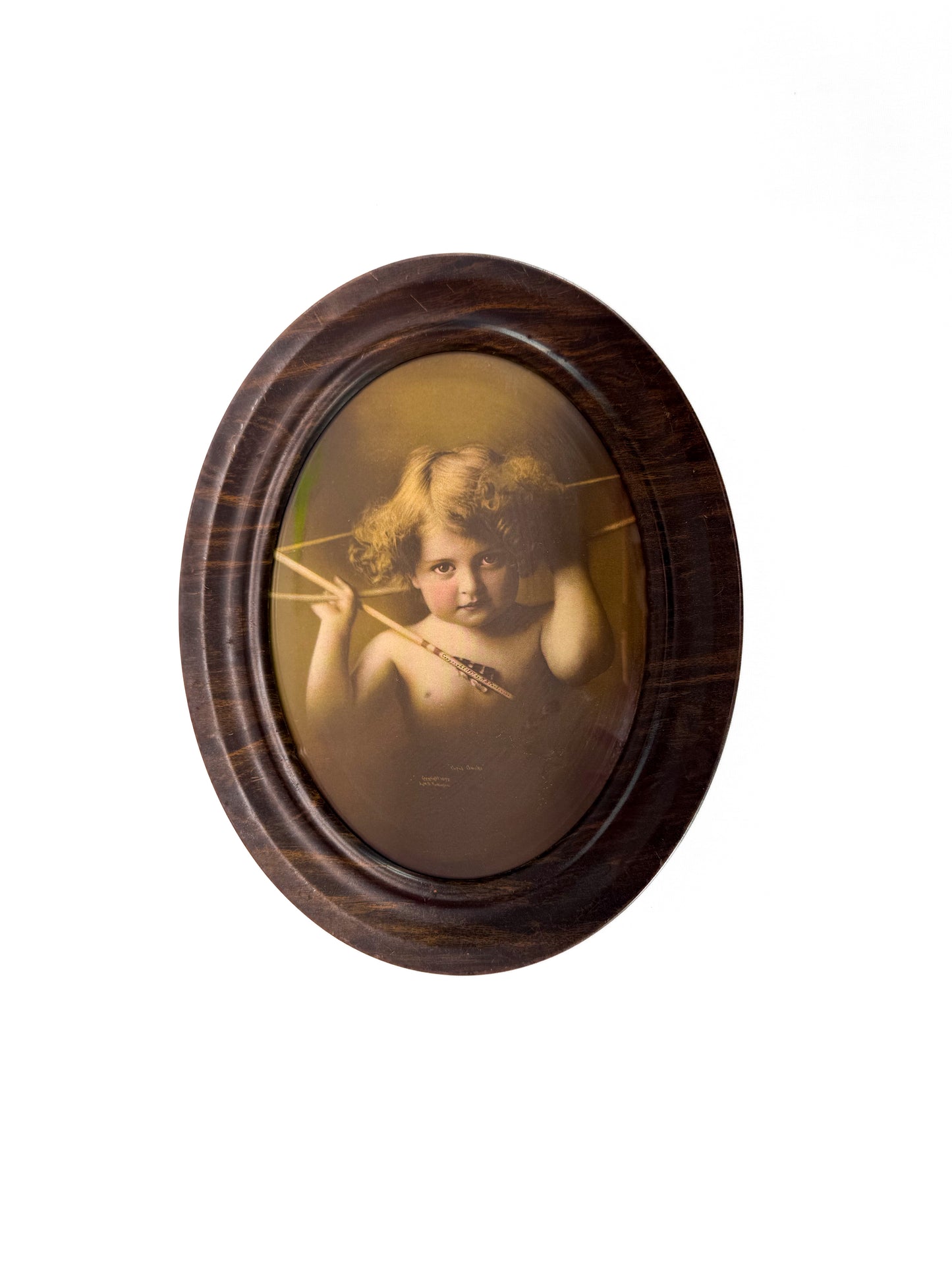 Antique Victorian Wall Art - Cupid Awake - 1897 M B Parkinson 10.5" x 8" Oval Frame