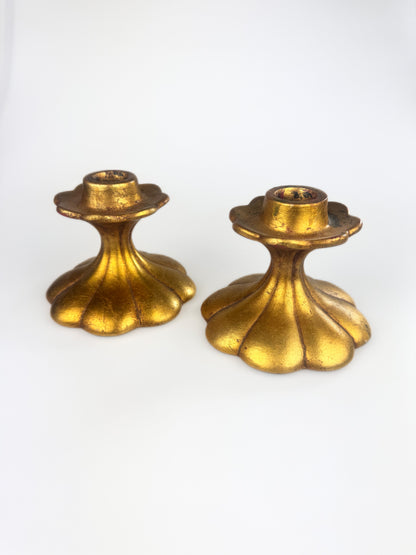 Vintage Gold Finish Candlestick Holders by Anthony Freeman McFarlin Pottery - Made in USA