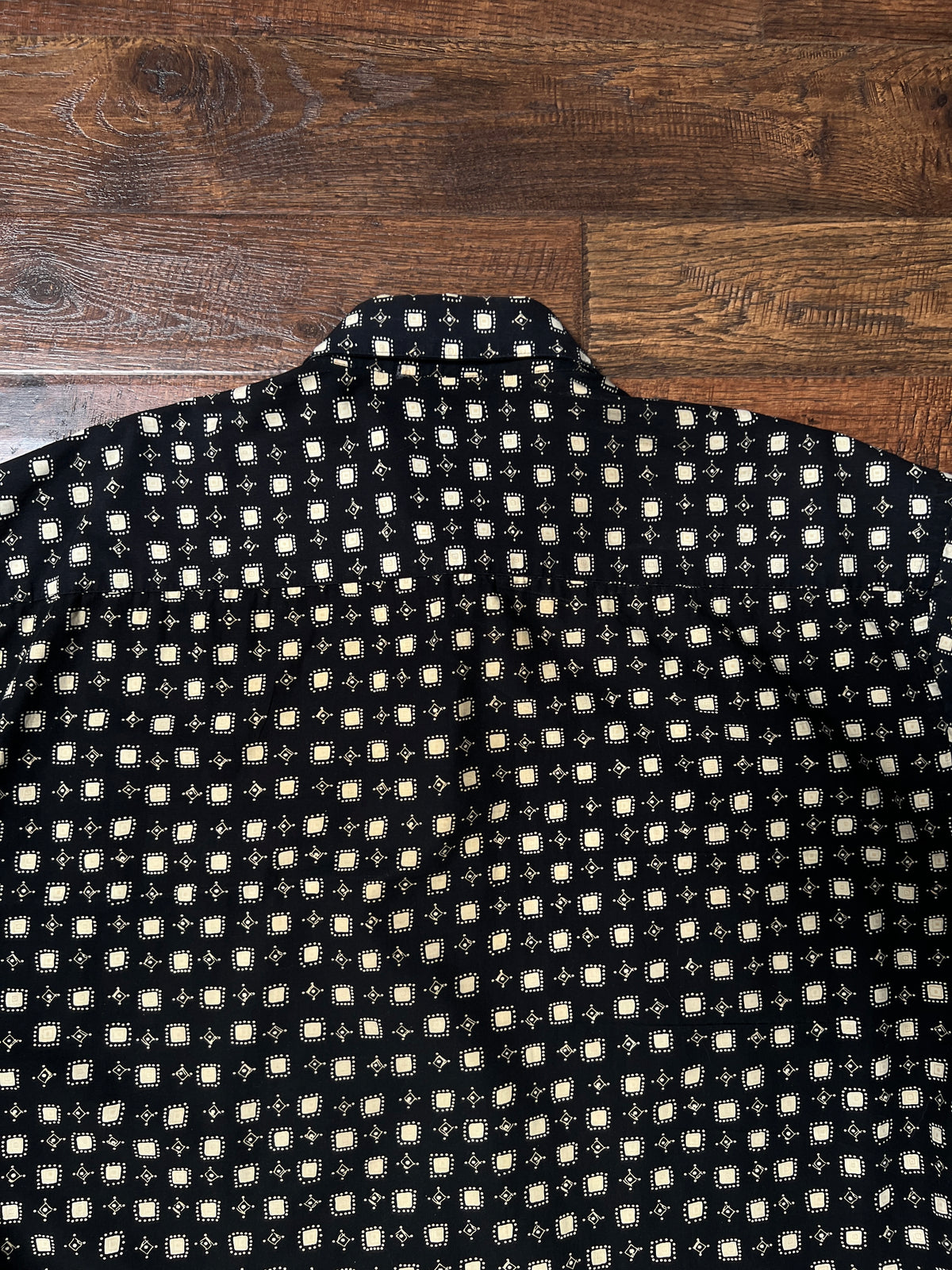 Vintage Pierre Cardin Cotton Shirt – Black and Beige Geometric Print – Size Large