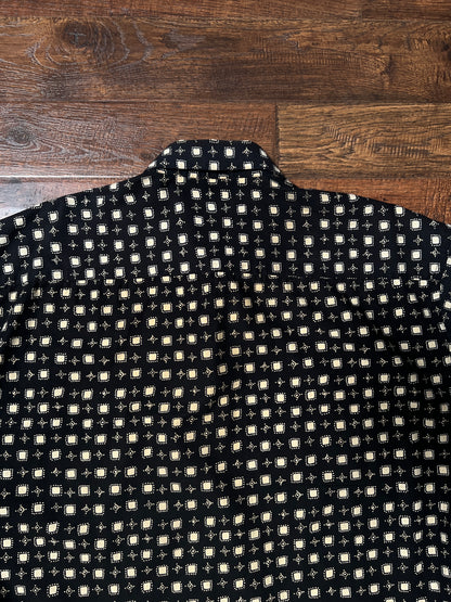 Vintage Pierre Cardin Cotton Shirt – Black and Beige Geometric Print – Size Large