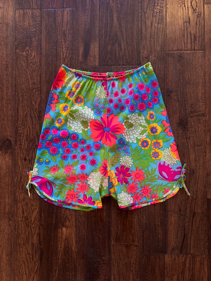 Vintage Handmade Slip Shorts - Psychedelic Floral Print - Small