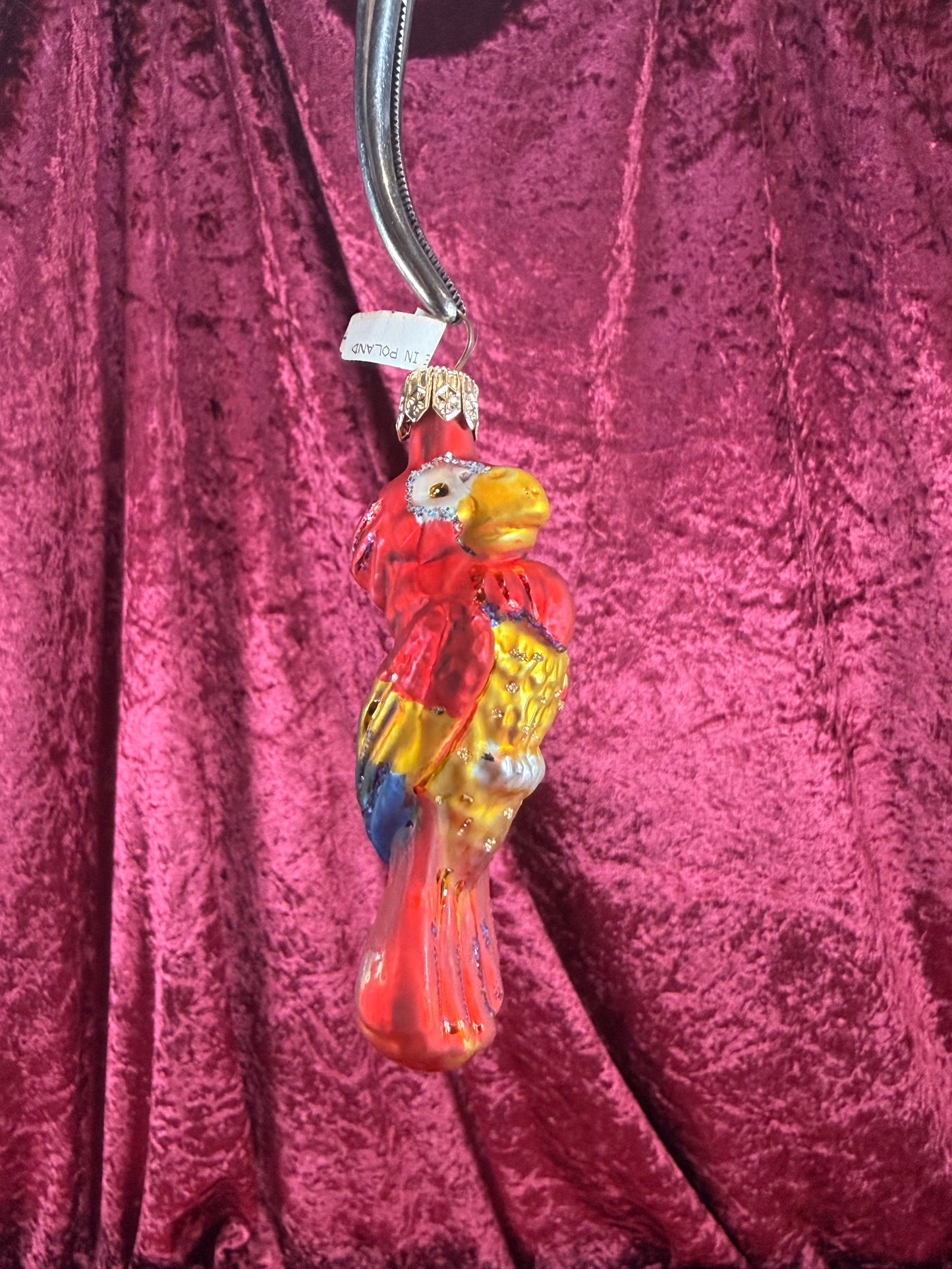 Vintage Christmas - Handblown Glass Ornament - Red Macaw Parrot - Poland - 3.5"