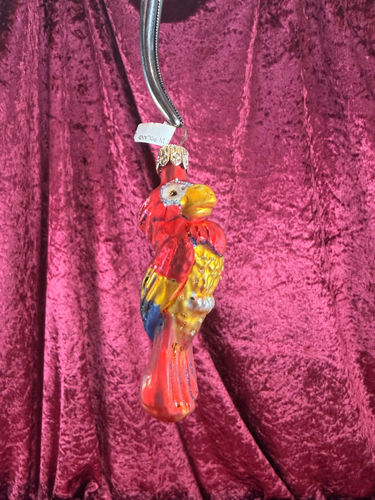 Vintage Christmas - Handblown Glass Ornament - Red Macaw Parrot - Poland - 3.5"