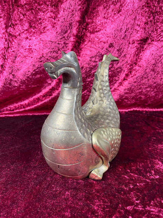 Vintage Brass Decor - Heavy Wood Stove Humidifier - Aged Brass Dragon - 1982 Gates General Corporation