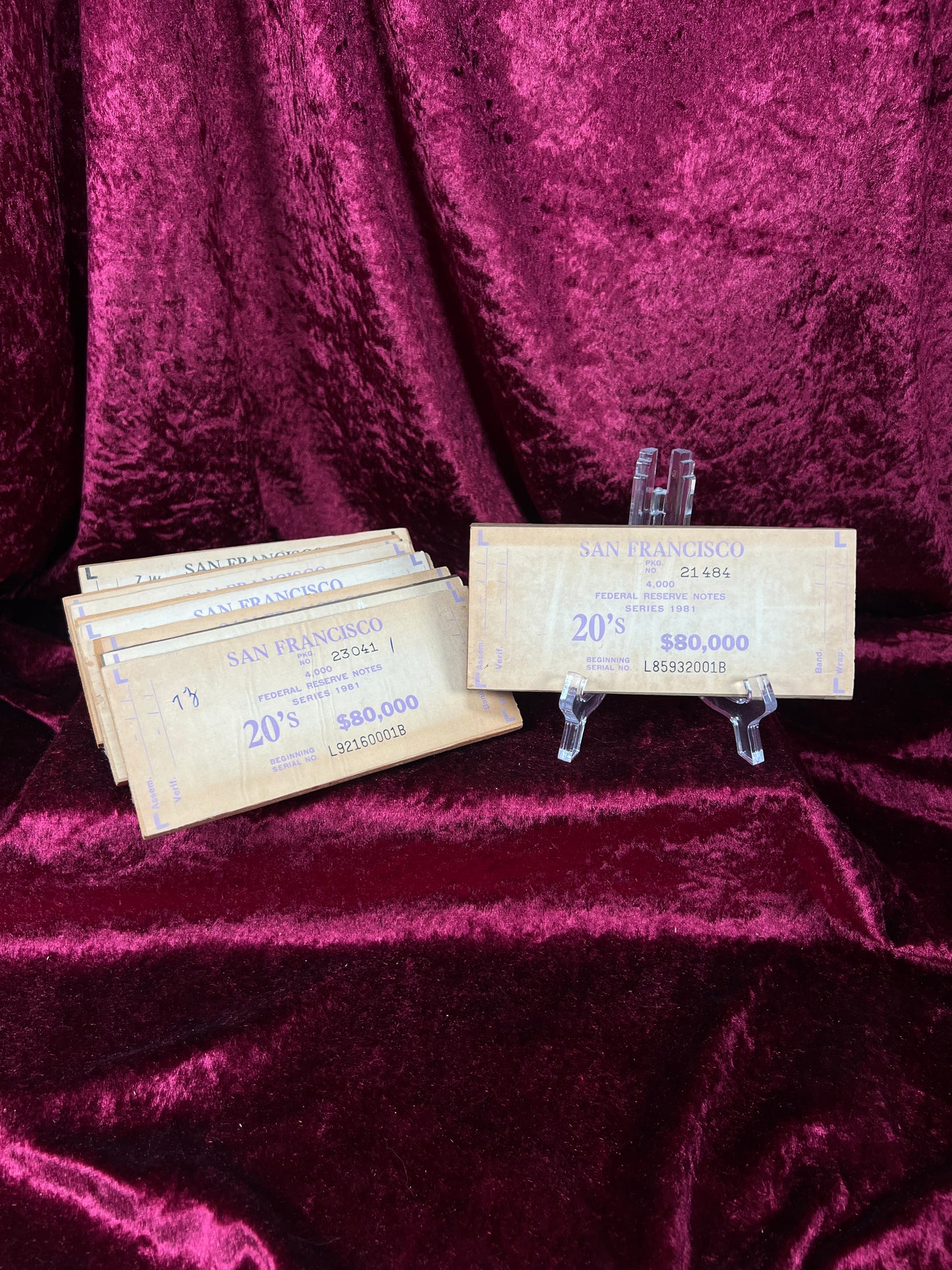Vintage Wood Bank Currency $20 Banding Boards - Federal Reserve San Francisco Set of 10
