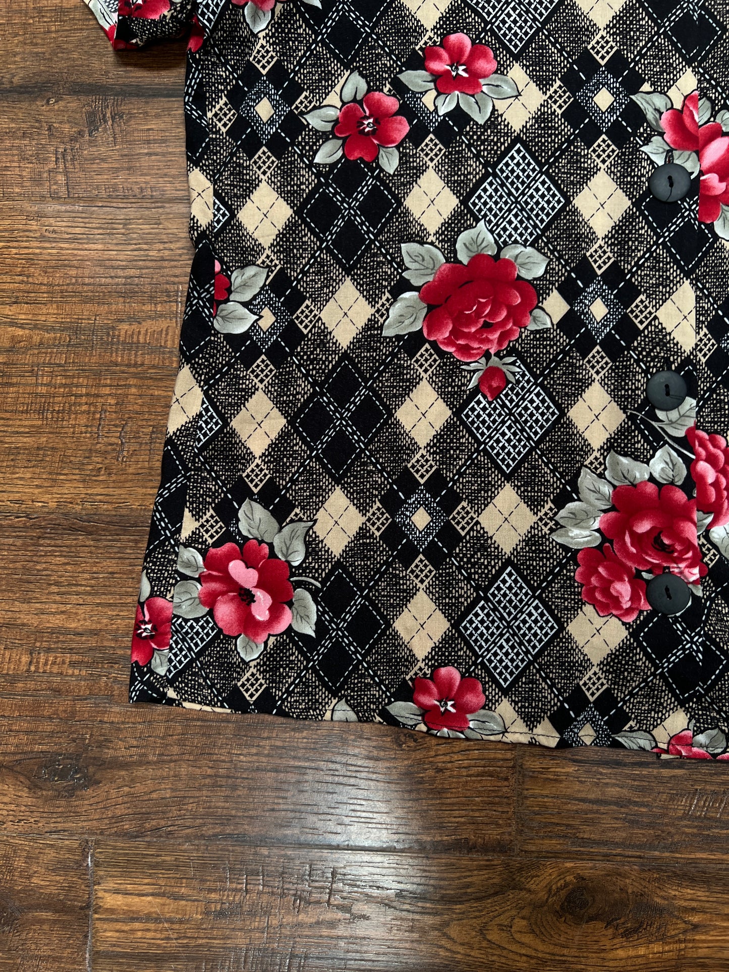 Vintage Rayon Blouse - Argyle Floral Print California Concepts - Large