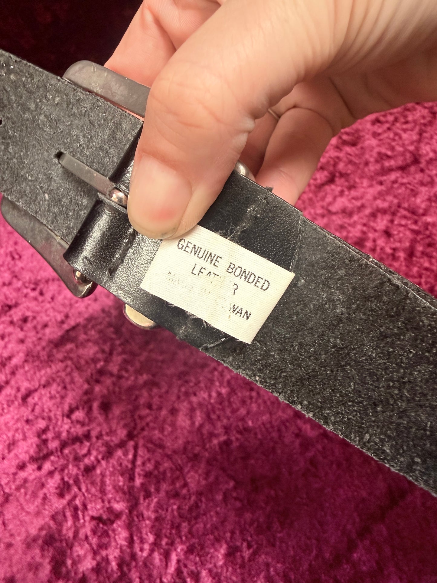 Vintage 1990s Donna Katz Bonded Leather Belt - Black with Silver & Gold Studs