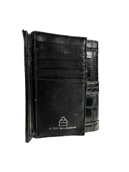 Vintage Wallet - Black Faux Alligator - Kathy Van Zeeland Tri-Fold