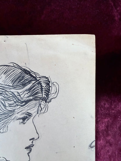 Antique Original Pen and Ink Illustration - Edwardian Gibson Girl Side Profile Portrait Signed 1909