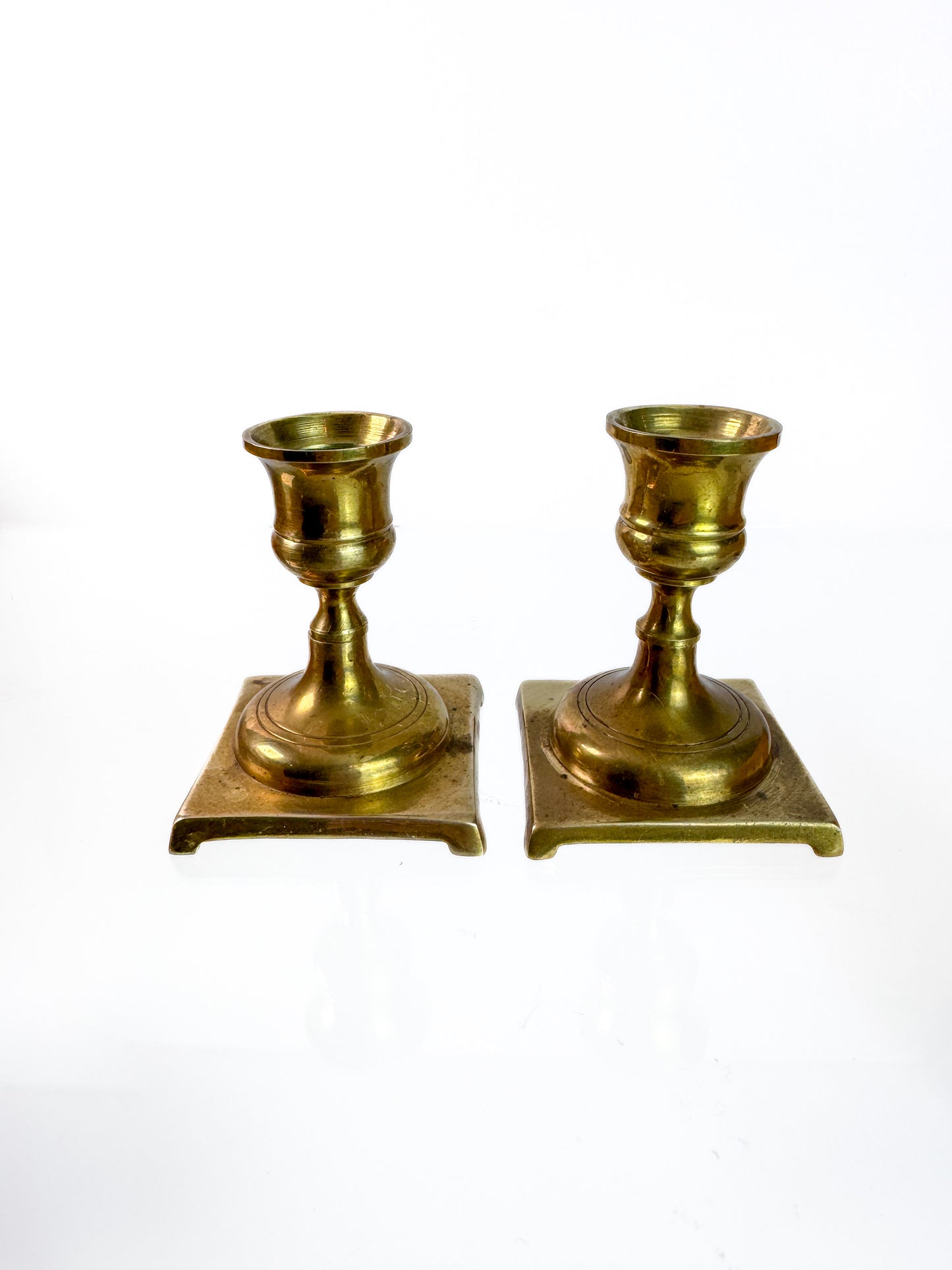 Vintage Brass Candlesticks - 3" Japanese - Pair of Two