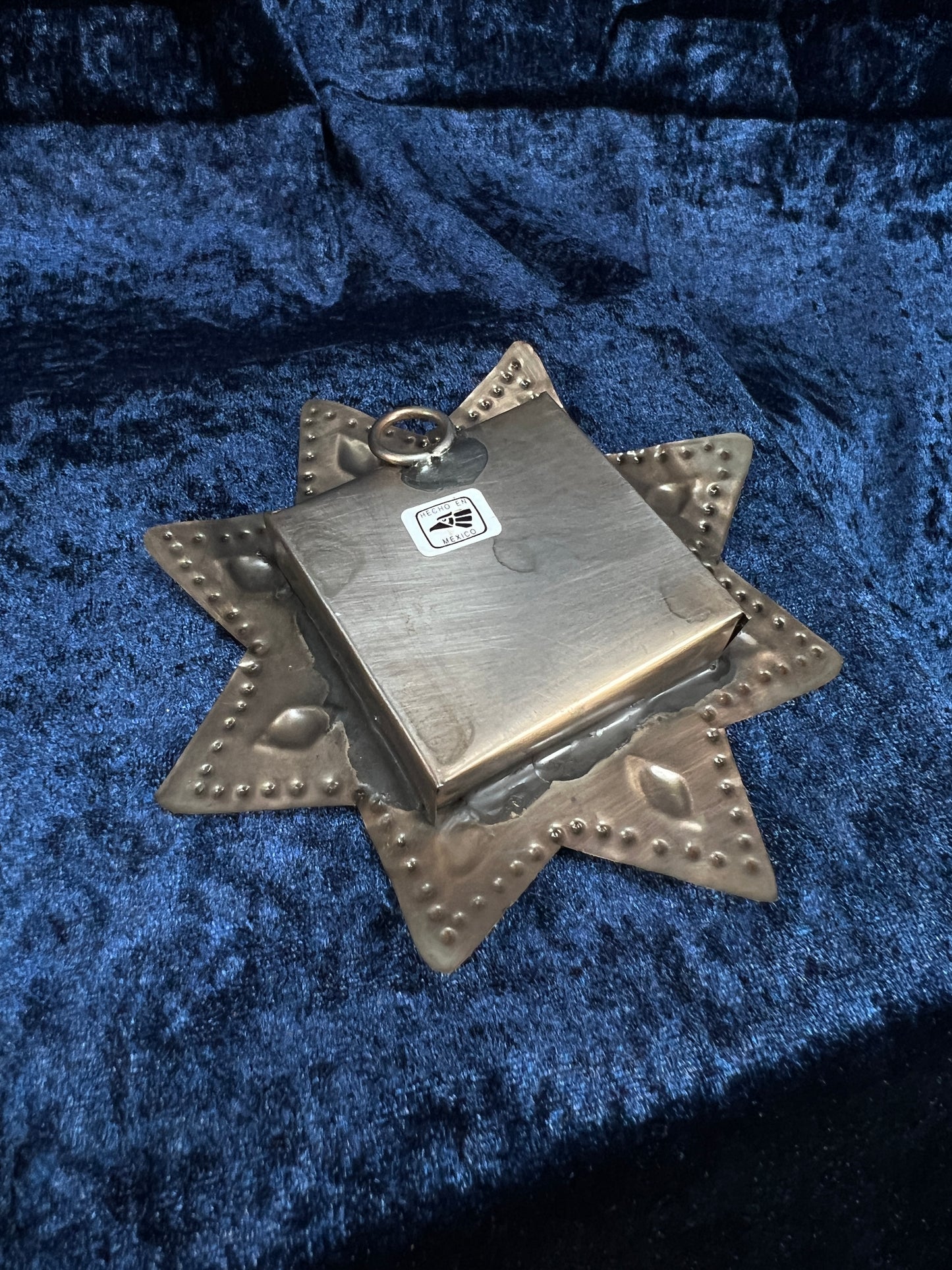Vintage Mexican Metal Shrine – Our Lady of Guadalupe Star Shadow Box