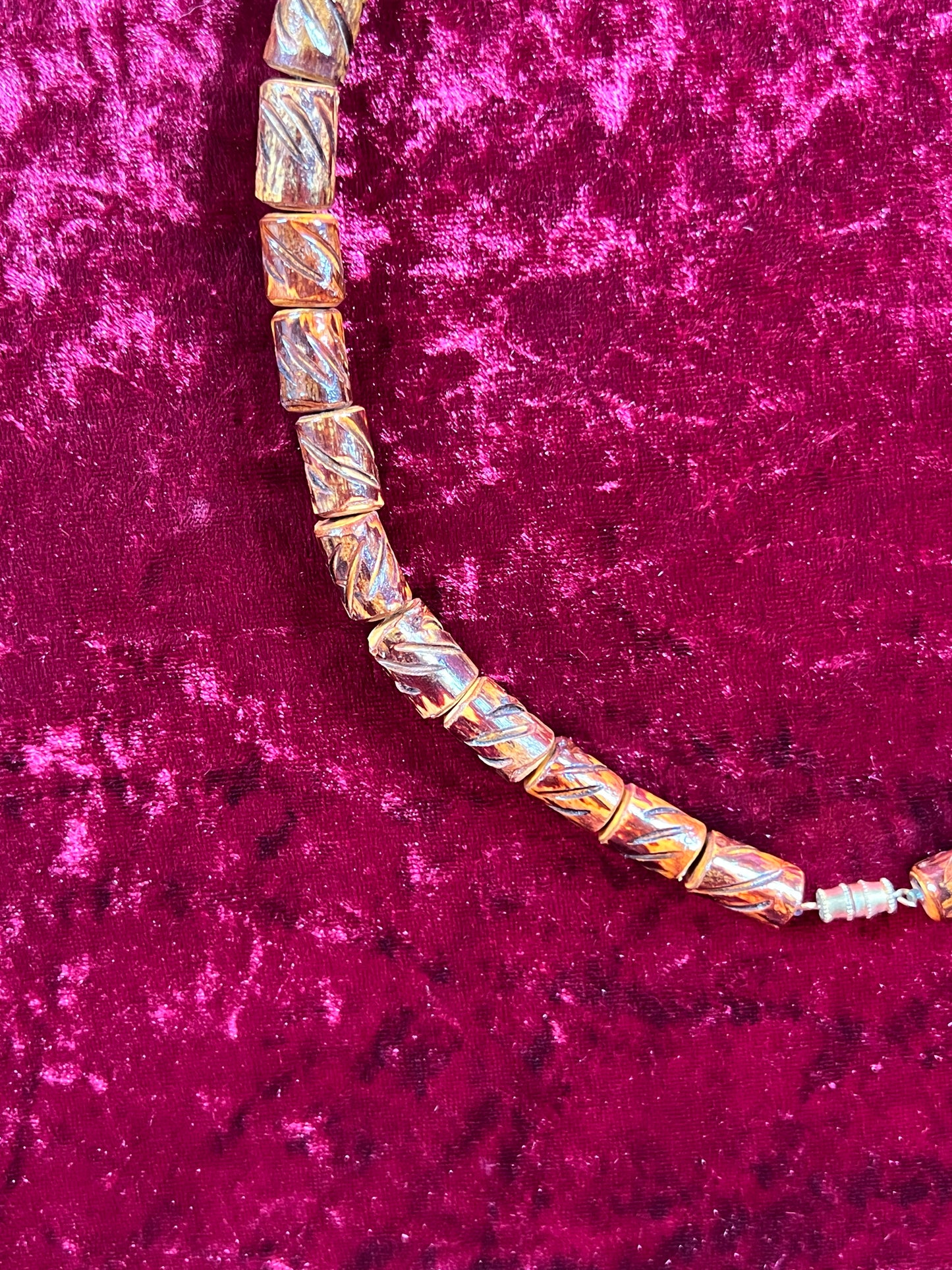 Vintage Jewelry - Necklace - Carved Wood Beads - 19.5"