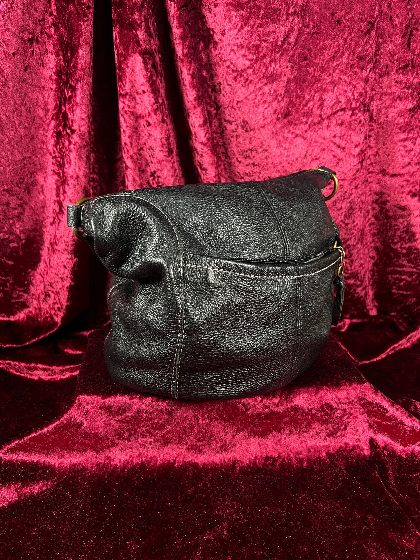 Vintage Leather Hobo Shoulder Bag - Black Pebbled Everyday Slouch Purse - The Sak