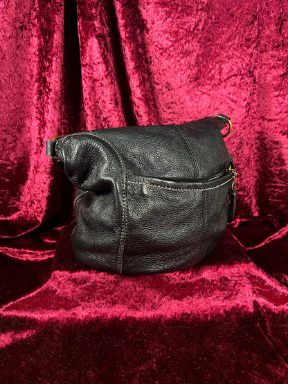 Vintage Leather Hobo Shoulder Bag - Black Pebbled Everyday Slouch Purse - The Sak