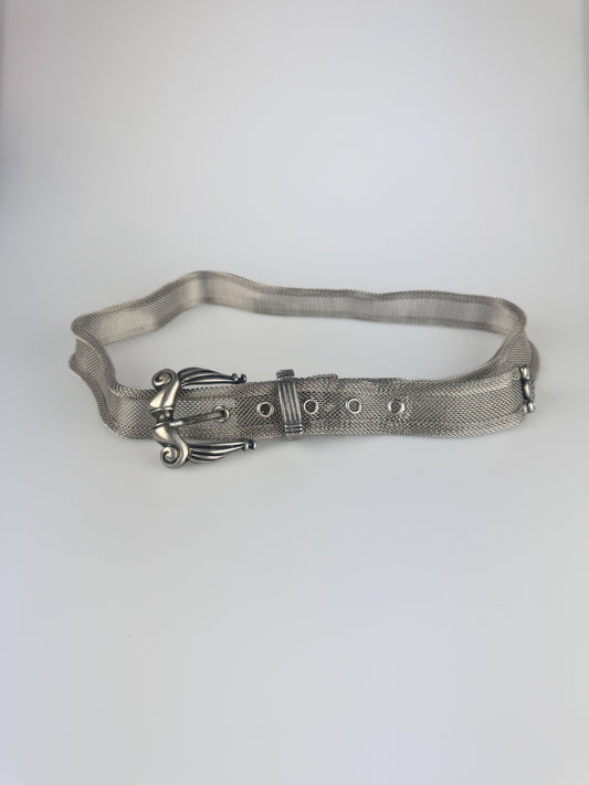 Vintage Belt - 1990s Slinky Silver Mesh Metal - 37"