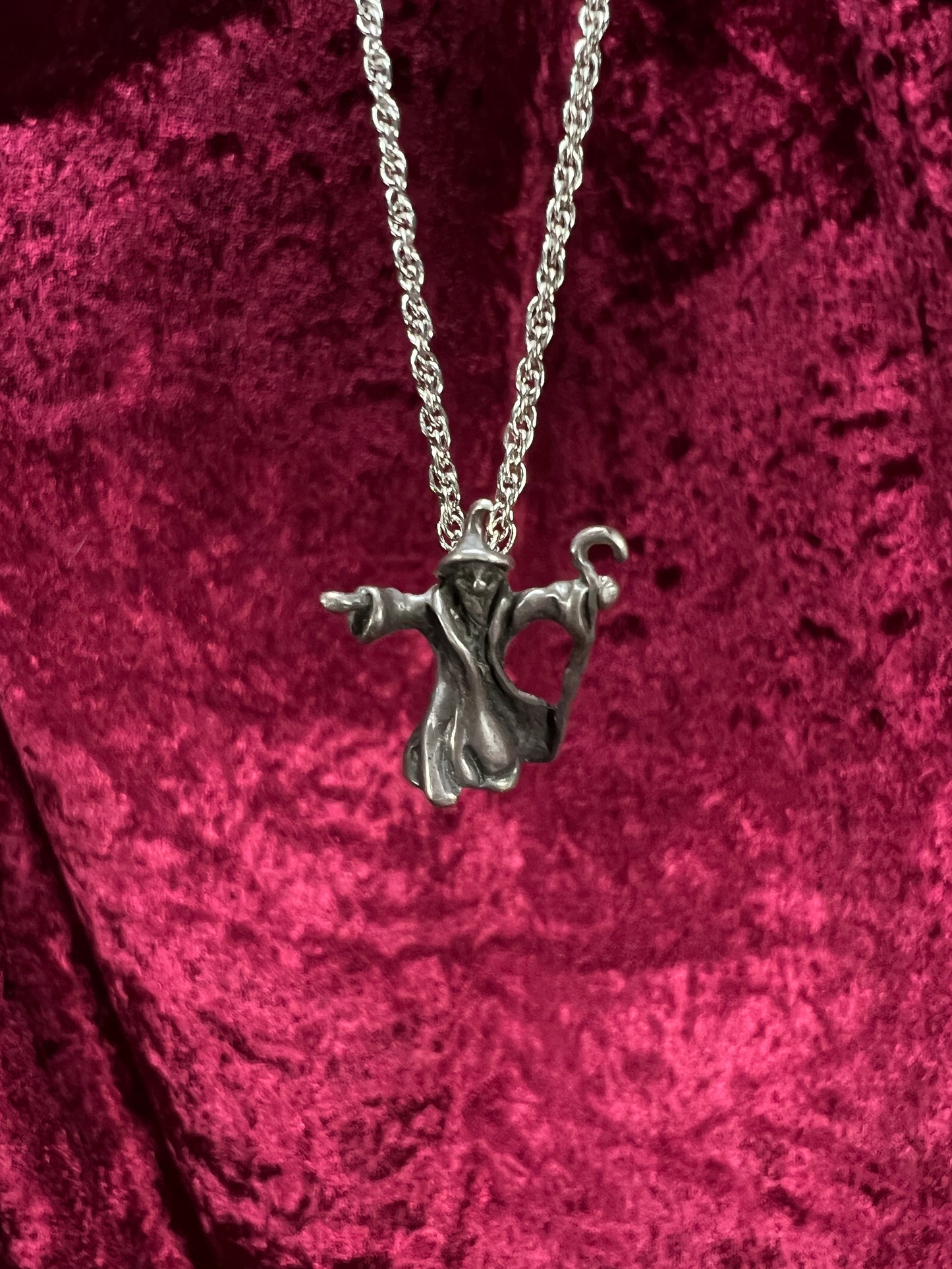 Vintage Silver Tone Wizard Pendant - Renaissance Fantasy Figure Necklace