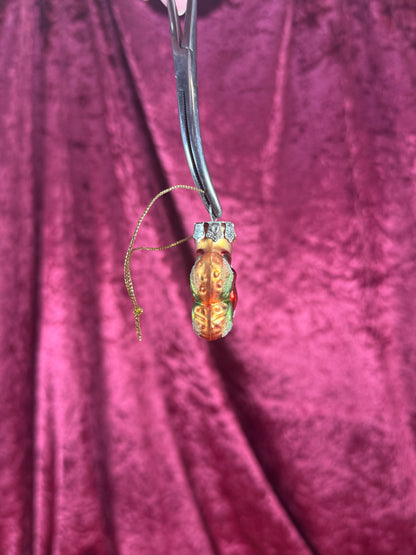 Vintage Christmas - Handblown Glass Ornament - Green and Red Butterfly - 1.75"