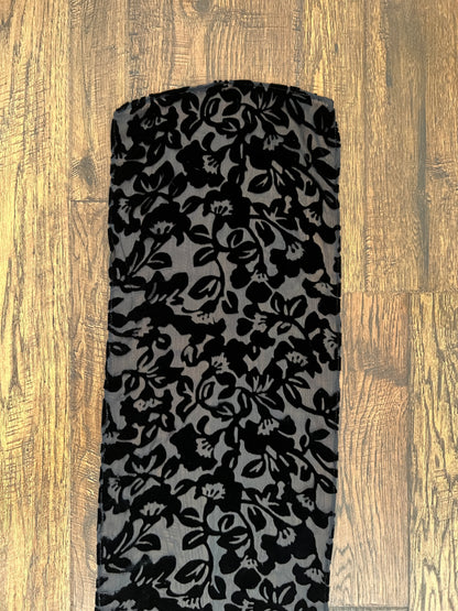 Vintage Burnout Velvet Oblong Scarf - Black Semi Sheer Floral Wrap