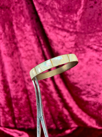 Vintage Jewelry - Bangle Bracelet - Brass with Inlaid Abalone Shell