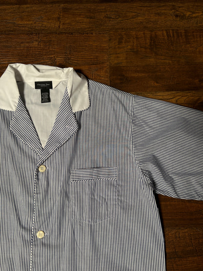 Vintage Christian Dior Monsieur Cotton Blend Pajama Shirt - Blue Pinstripe Top - X-Large