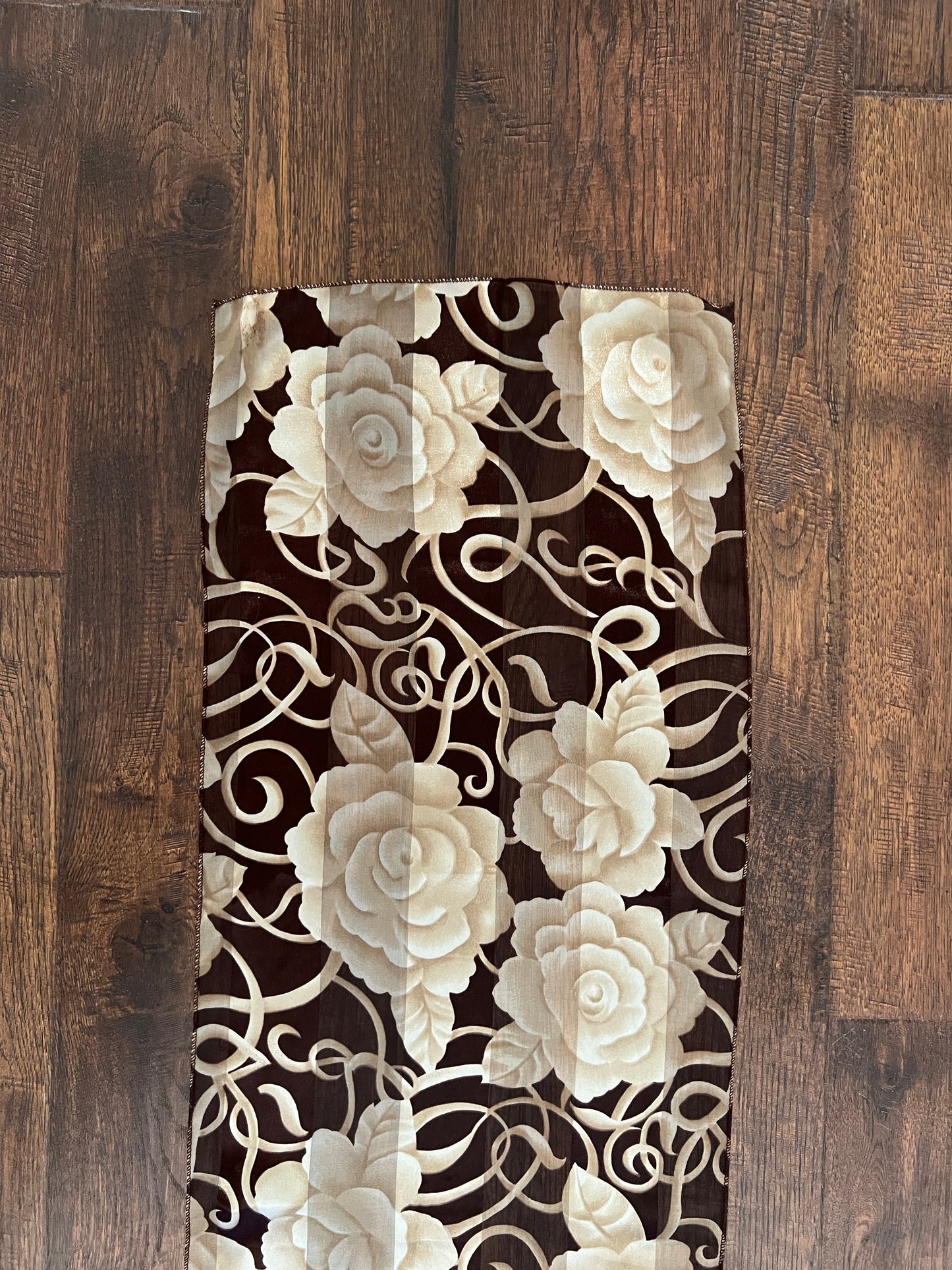 Vintage Floral Scarf - Brown Ivory Rose Semi Sheer Wrap