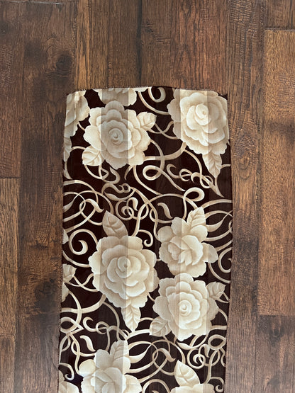 Vintage Floral Scarf - Brown Ivory Rose Semi Sheer Wrap