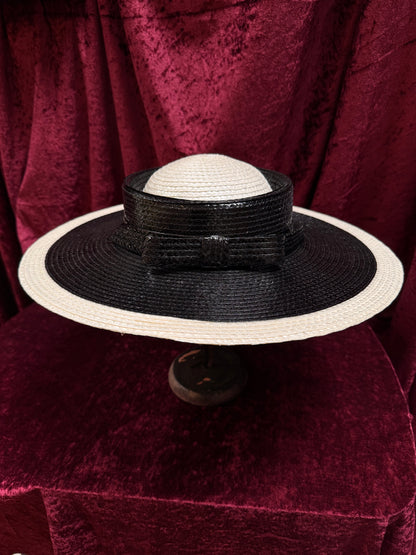 Vintage Accessories - Black and White Straw Derby Hat - Mr. John Classic