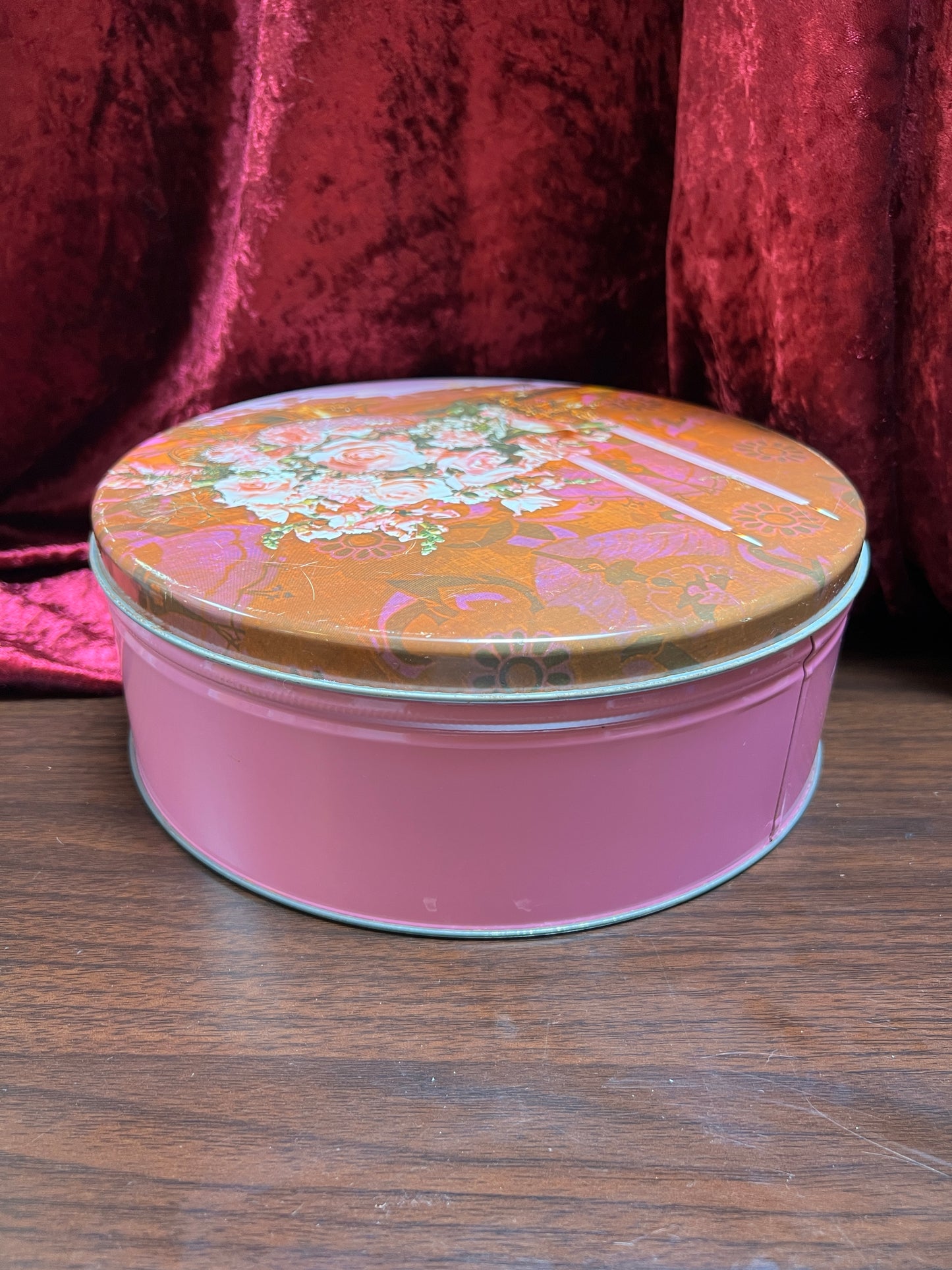 Vintage Kitchen - Metal Storage Tin - Pretty Pink Roses Under Candlelight