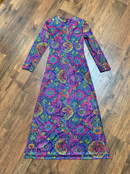 Retro Handmade Trippy Floral Snakeskin Long Shift Dress