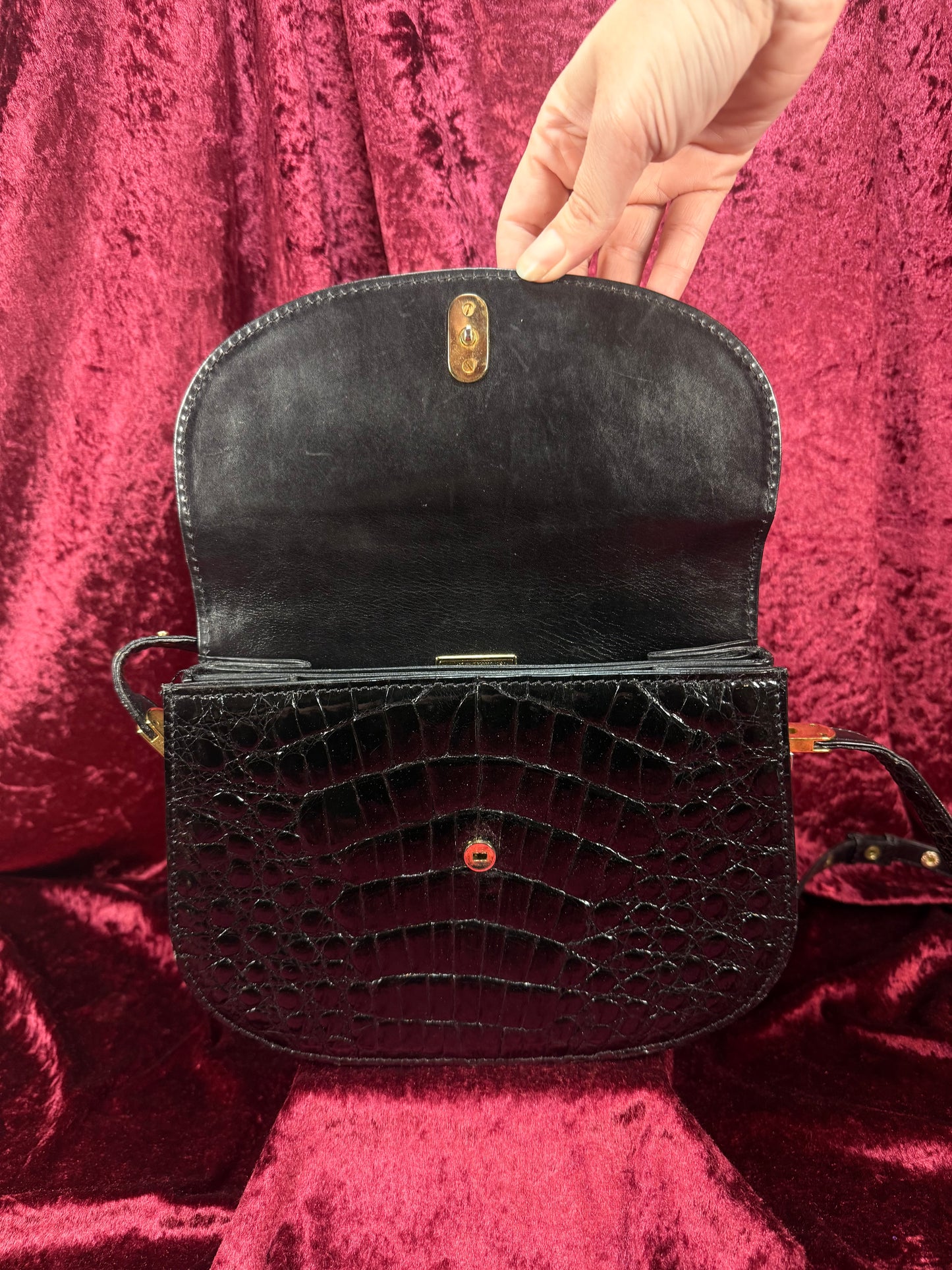 Vintage Genuine Crocodile Skin Purse - Black Crossbody Shoulder Bag