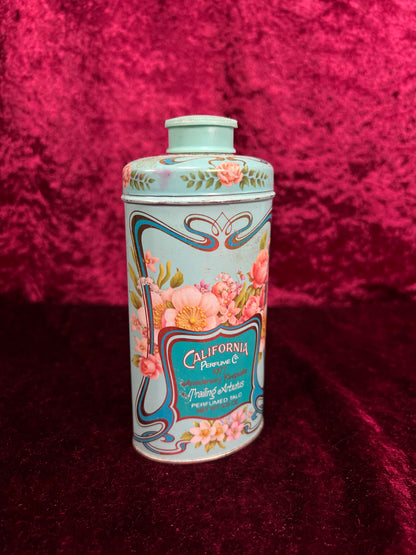 Vintage 1977 Avon Metal Talc Tin – California Perfume Co. Trailing Arbutus Floral Keepsake