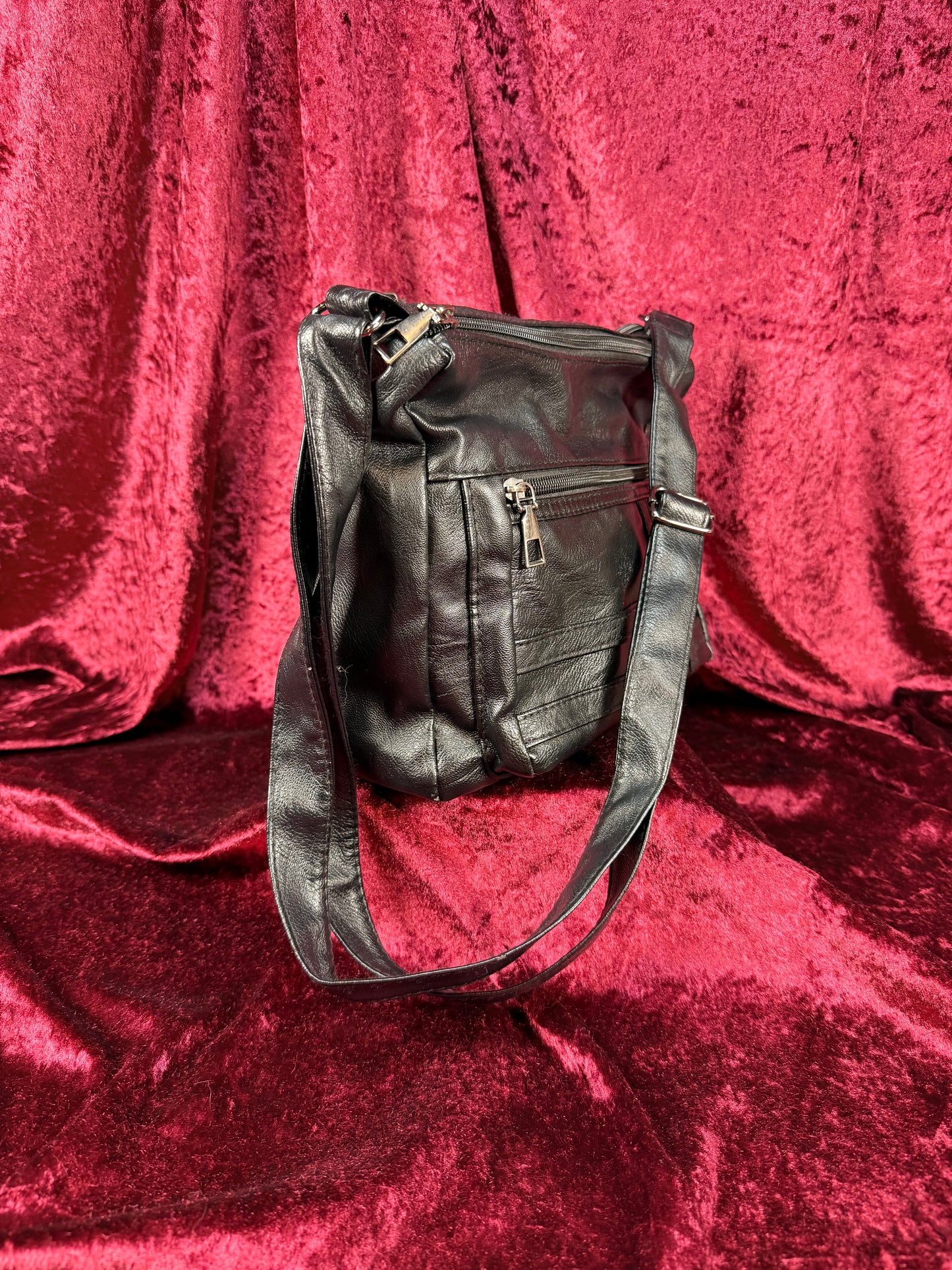 Vintage Accessories - 1980s Utilitarian Crossbody Purse / Shoulder Bag - Black